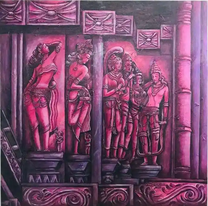 Glimps of Khajuraho, Acrylic Painting, Realistic, Impressionism, Religious, Artwork, Handpainted, Art, Painting, VistaPallett